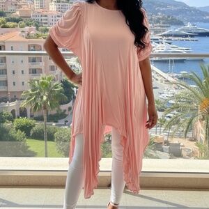 A377  Blush Pink Resort Wear Flowing Hi-Lo Tunic Top Sash Included Size M NWOT